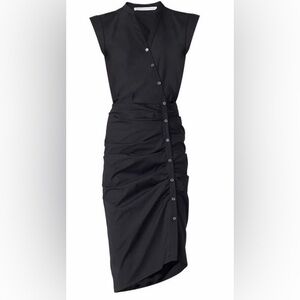 Veronica Beard Black Ruched Button Shirt Dress